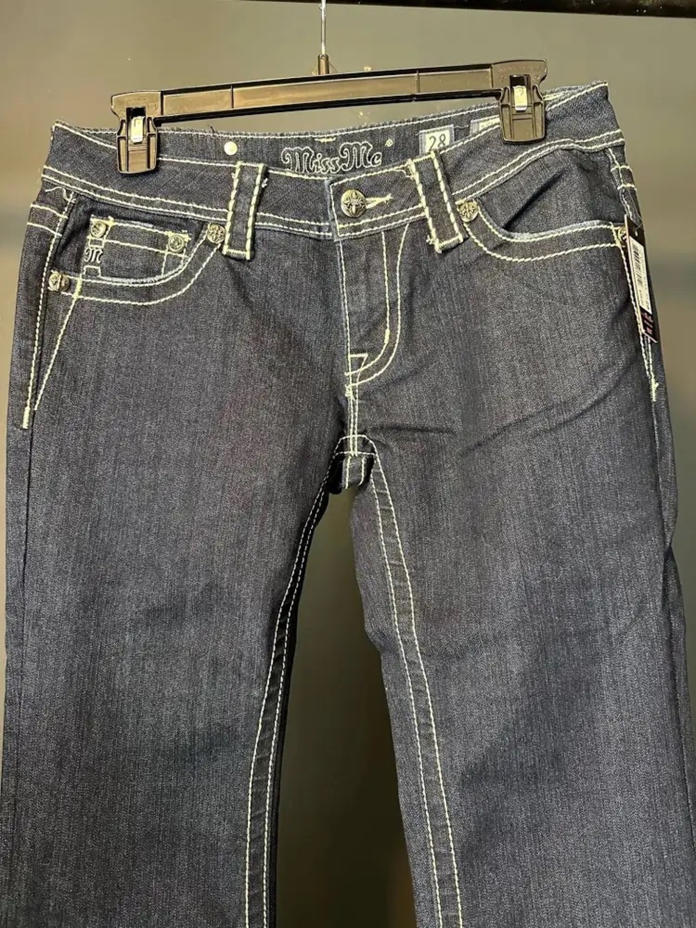 Miss Me Women's Dark Indigo Boot Cut Jeans with Contrast Stitching